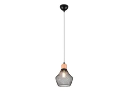 Vintage LED Pendelleuchte Drahtgeflecht Schwarz mit Holz, Ø 18cm