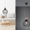 Vintage LED Pendelleuchte Drahtgeflecht Schwarz mit Holz Ø 33cm