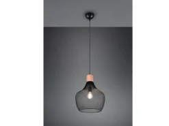 Vintage LED Pendelleuchte Drahtgeflecht Schwarz mit Holz Ø 33cm