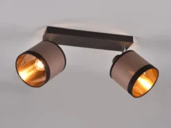 Wand- & Deckenstrahler DAVOS mit Stoffschirmen in Taupe/Gold, Breite 35cm
