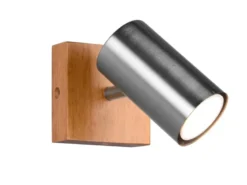 Wand- & Deckenstrahler MARLEY Silber mit Holz, Breite 9cm