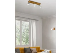 Wand- & Deckenstrahler MARLEY Weiß mit Holz, Breite 9cm