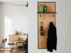 Wandgarderobe AVELIN mit Ablage in Holzoptik und Schwarz, Höhe 122cm