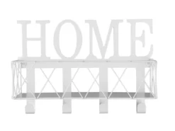 Wandkorb SALLY mit Haken & Home Motiv aus Metall Weiß 40x27cm