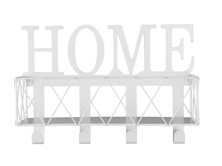 Wandkorb SALLY mit Haken & Home Motiv aus Metall Weiß 40x27cm