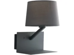 Wandlampe CIAK Grau mit Stoff Lampenschirm, USB Lampe mit Ladefunktion & Ablage