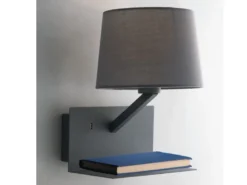 Wandlampe CIAK Grau mit Stoff Lampenschirm, USB Lampe mit Ladefunktion & Ablage