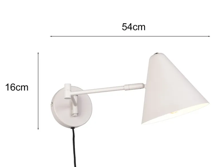Wandlampe COSIMA mit Stecker, Schalter und Schwenkarm zum Lesen, Grau, Höhe 16cm