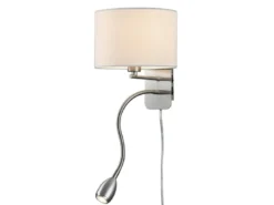 Wandlampe HOTEL mit Leselampe, Schalter & Stecker, Stoffschirm Weiß, Höhe 23,5cm