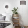Wandlampe HOTEL mit Leselampe, Schalter & Stecker, Stoffschirm Grau, Höhe 23,5cm