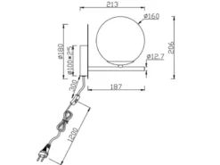Wandlampe PURE mit Schalter, Kabel und Stecker, Glaskugel Weiß, Höhe 21cm
