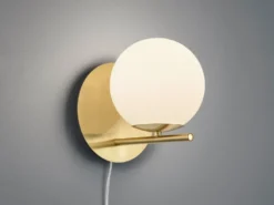 Wandlampe PURE mit Schalter, Kabel und Stecker, Glaskugel Weiß, Höhe 21cm