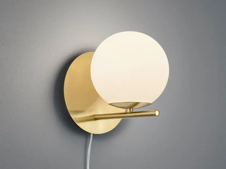 Wandlampe PURE mit Schalter, Kabel und Stecker, Glaskugel Weiß, Höhe 21cm
