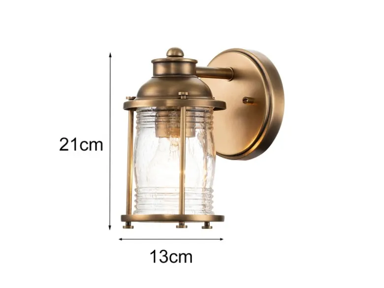 Wandlaterne ASHLAND BAY in Messing für Badezimmer & Wohnraum, Höhe 21cm