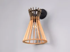 Wandleuchte ALICE mit Schalter & Lamellen Lampenschirm in Holzoptik, Höhe 24cm