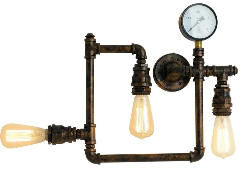Wandleuchte AMARCORD 3-flammig in Wasserrohr Optik, Rost, Breite 48cm