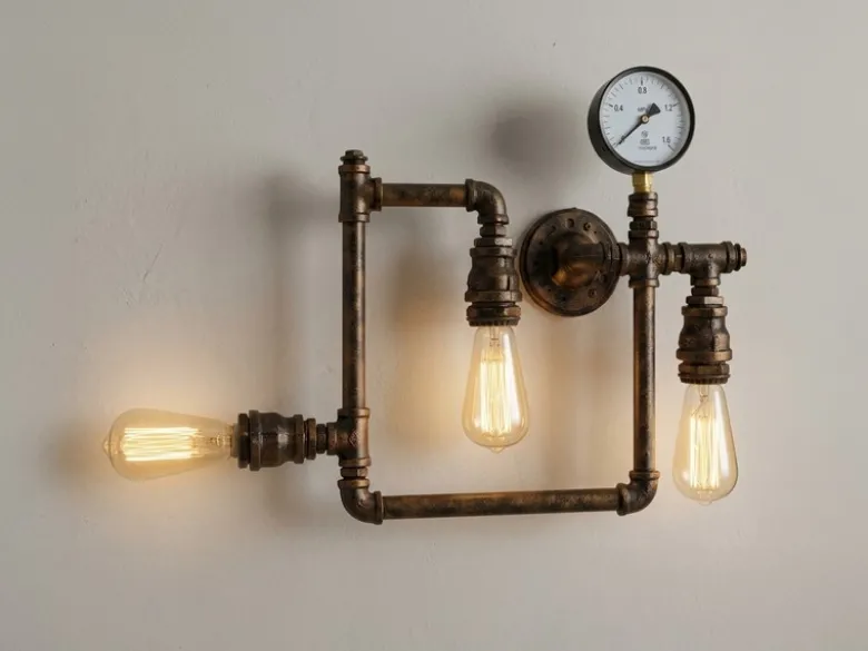 Wandleuchte AMARCORD 3-flammig in Wasserrohr Optik, Rost, Breite 48cm