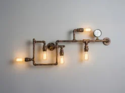 Wandleuchte AMARCORD 5-flammig in Wasserrohr Optik, Rost, Breite 114cm