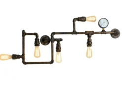 Wandleuchte AMARCORD 5-flammig in Wasserrohr Optik, Rost, Breite 114cm