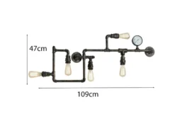 Wandleuchte AMARCORD 5-flammig in Wasserrohr Optik, Rost, Breite 114cm