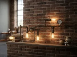 Wandleuchte AMARCORD 5-flammig in Wasserrohr Optik, Rost, Breite 114cm