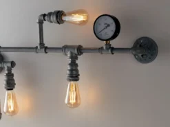 Wandleuchte AMARCORD 5-flammig in Wasserrohr Optik, Grau antik, Breite 114cm