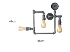 Wandleuchte AMARCORD 3-flammig in Wasserrohr Optik, Grau antik, Breite 48cm