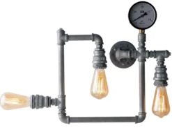 Wandleuchte AMARCORD 3-flammig in Wasserrohr Optik, Grau antik, Breite 48cm