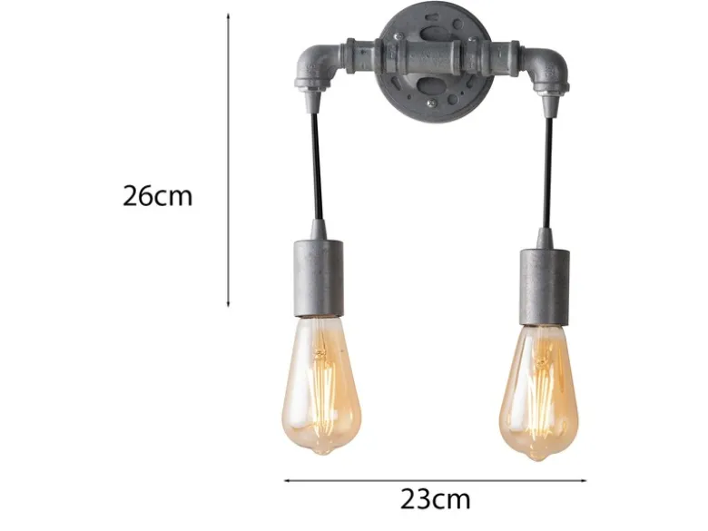 Wandleuchte AMARCORD 2-flammig in Wasserrohr Optik Grau Antik, Höhe 26cm