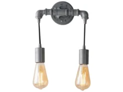 Wandleuchte AMARCORD 2-flammig in Wasserrohr Optik Grau Antik, Höhe 26cm