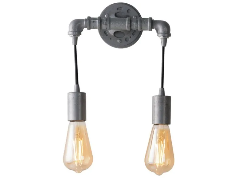 Wandleuchte AMARCORD 2-flammig in Wasserrohr Optik Grau Antik, Höhe 26cm