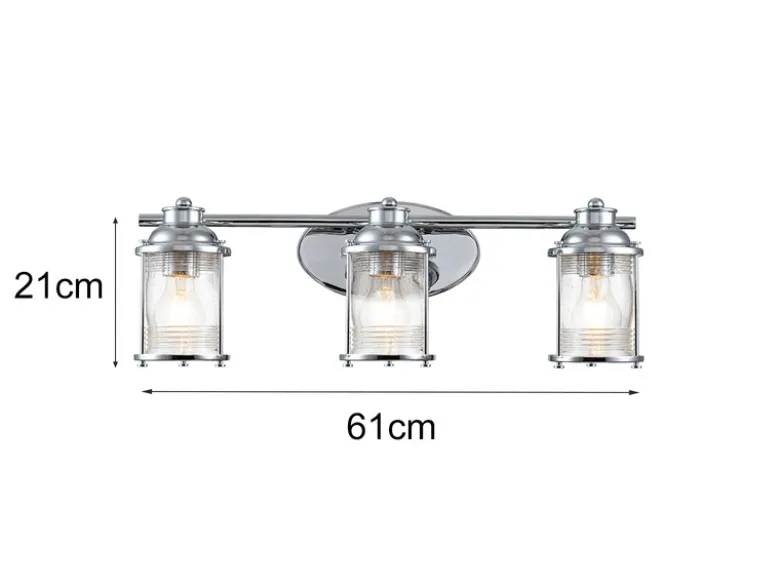 Wandleuchte ASHLAND BAY in Chrom für Badezimmer & Wohnraum, Breite 61cm