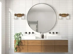 Wandleuchte ASHLAND BAY in Messing für Badezimmer & Wohnraum, Breite 36cm
