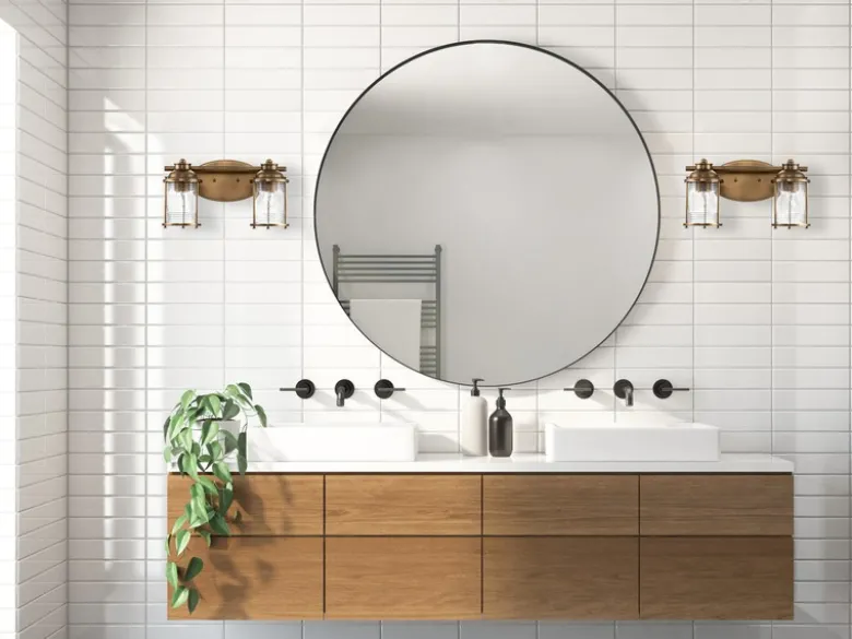 Wandleuchte ASHLAND BAY in Messing für Badezimmer & Wohnraum, Breite 36cm