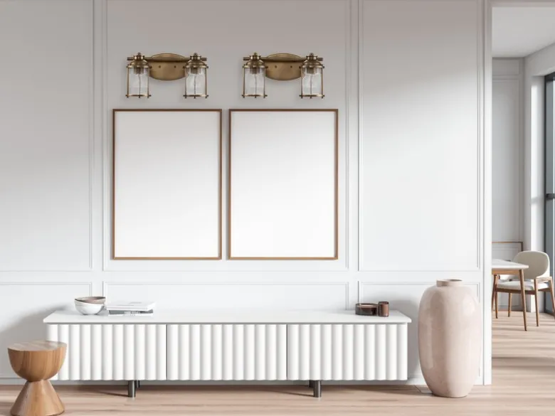 Wandleuchte ASHLAND BAY in Messing für Badezimmer & Wohnraum, Breite 36cm