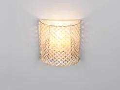 Wandleuchte BINA mit Lampenschirm aus Bambus & Schalter, Höhe 19cm