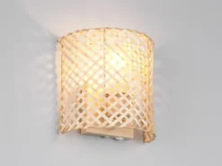 Wandleuchte BINA mit Lampenschirm aus Bambus & Schalter, Höhe 19cm