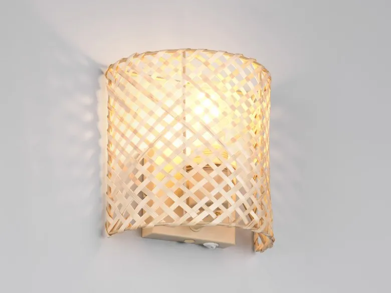 Wandleuchte BINA mit Lampenschirm aus Bambus & Schalter, Höhe 19cm