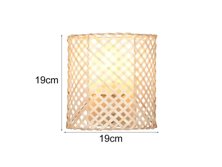 Wandleuchte BINA mit Lampenschirm aus Bambus & Schalter, Höhe 19cm