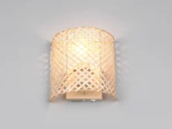 Wandleuchte BINA mit Lampenschirm aus Bambus & Schalter, Höhe 19cm