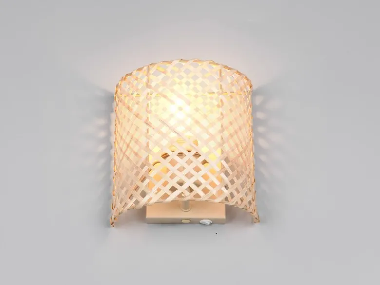 Wandleuchte BINA mit Lampenschirm aus Bambus & Schalter, Höhe 19cm