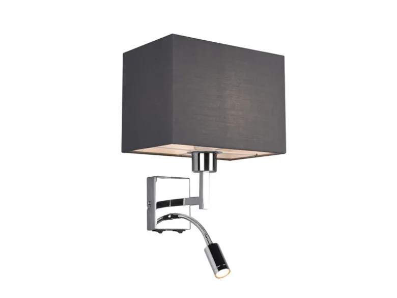 Wandleuchte CAIMA mit Schalter, LED Leselampe & Stoffschirm Grau, Höhe 31cm