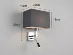 Wandleuchte CAIMA mit Schalter, LED Leselampe & Stoffschirm Grau, Höhe 31cm