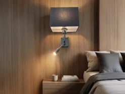 Wandleuchte CAIMA mit Schalter, LED Leselampe & Stoffschirm Grau, Höhe 31cm