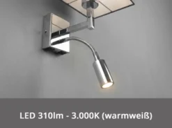 Wandleuchte CAIMA mit Schalter, LED Leselampe & Stoffschirm Grau, Höhe 31cm