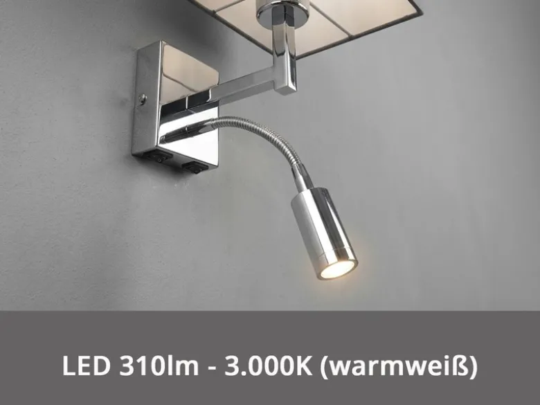 Wandleuchte CAIMA mit Schalter, LED Leselampe & Stoffschirm Grau, Höhe 31cm