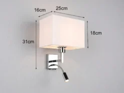Wandleuchte CAIMA mit Schalter, LED Leselampe & Stoffschirm Weiß, Höhe 31cm