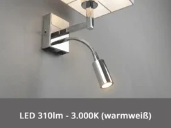 Wandleuchte CAIMA mit Schalter, LED Leselampe & Stoffschirm Weiß, Höhe 31cm
