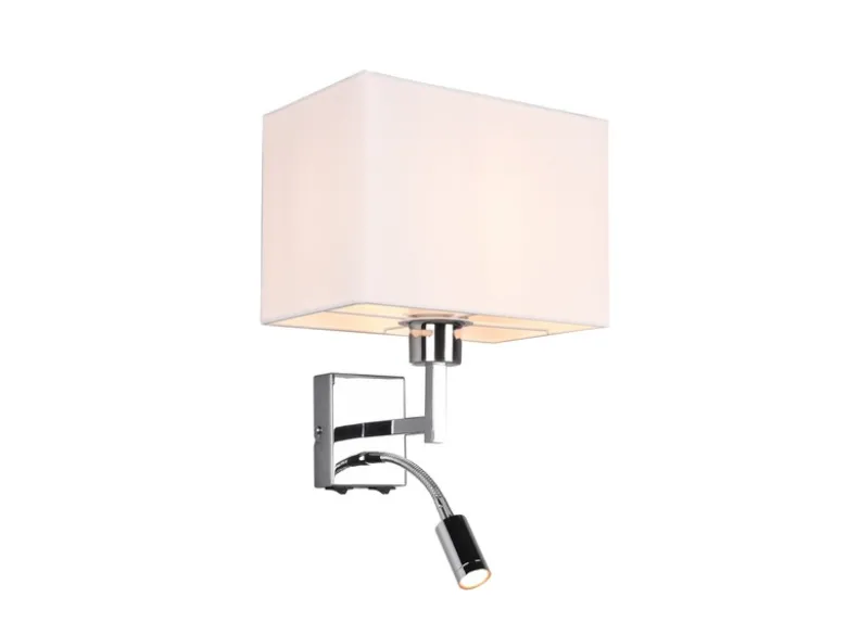 Wandleuchte CAIMA mit Schalter, LED Leselampe & Stoffschirm Weiß, Höhe 31cm