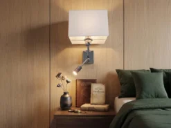Wandleuchte CAIMA mit Schalter, LED Leselampe & Stoffschirm Weiß, Höhe 31cm